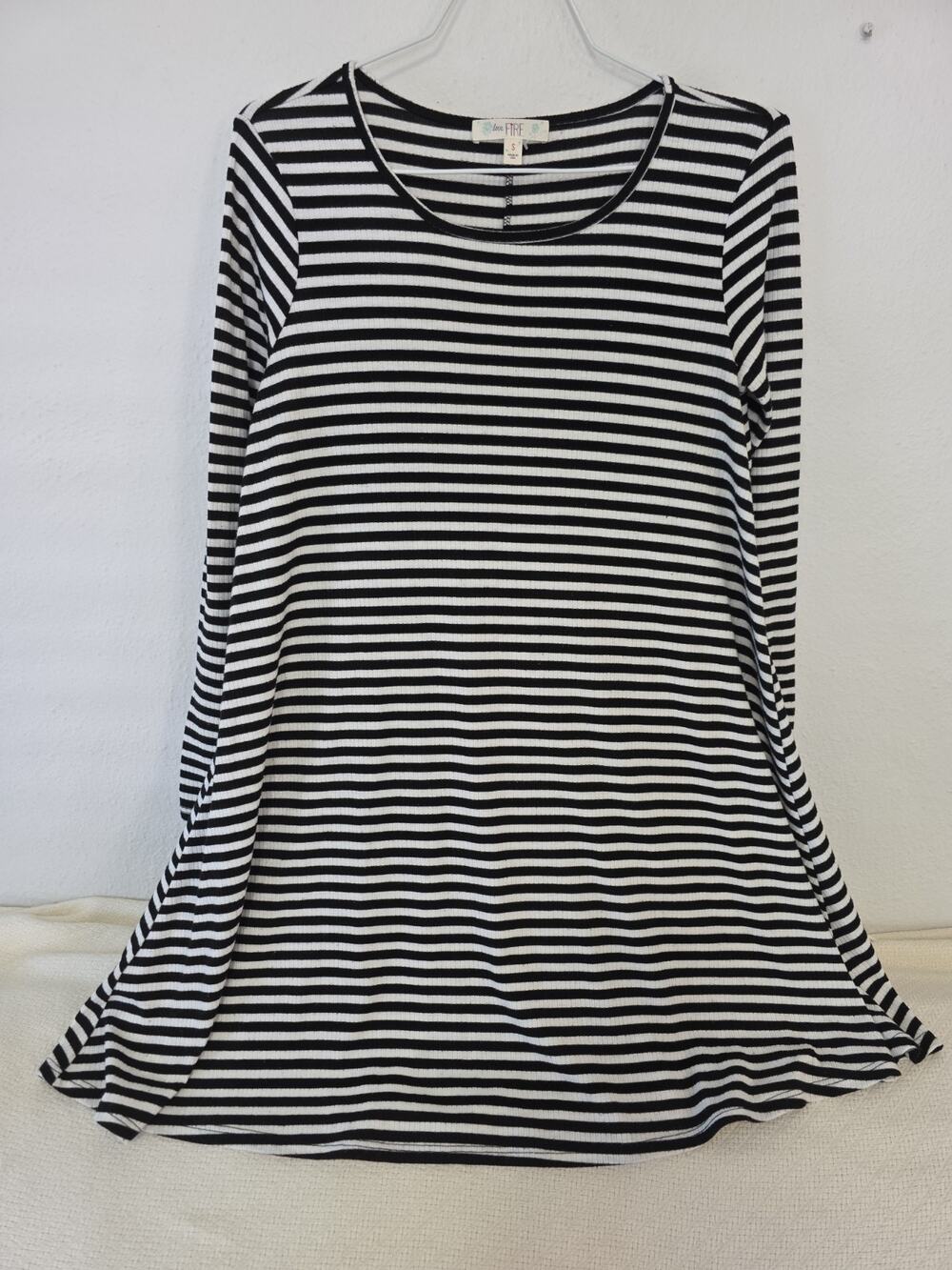 Love Fire Swing Dress Black & White Striped Long Sleeve Relaxed Size S USA Made